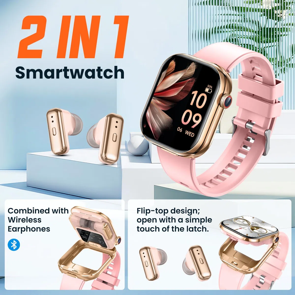 Montre Connectée avec Écouteurs Sports Smartwatch: Repondre Appel Sommeil Fréquence Cardiaque SpO2 Cardio Étanche Fitness Tracker 2.02" HD Écran Écouteurs et Montre 2 en 1 Homme Femme pour Android iOS