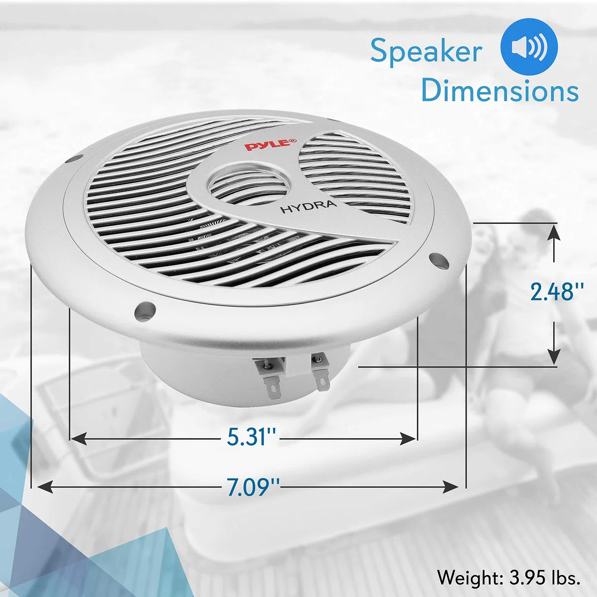 Enceintes marines doubles Pyle 6,5" - Système audio stéréo extérieur 2 voies étanche et résistant aux intempéries avec 150 watts de puissance, cône en polypropylène et contour en tissu