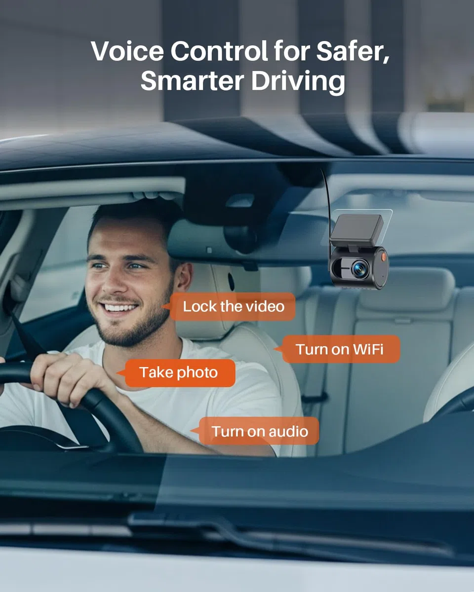 KAWA Mini Caméra de Voiture 2K 1296P QHD, Dashcam Commande Vocale, Capteur G, Carte TF 32GB Gratuite, WiFi Intégré, Contrôle APP, Vision Nocturne WDR/3D DNR, Mode Parking 24H