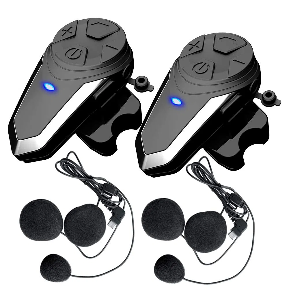 QSPORTPEAK BT-S3 Kit de 2 systèmes de communication Bluetooth pour casque de moto, prise en charge de 2 à 3 personnes, connexion 800 m, étanche à 800 m, pour l'équitation/le ski