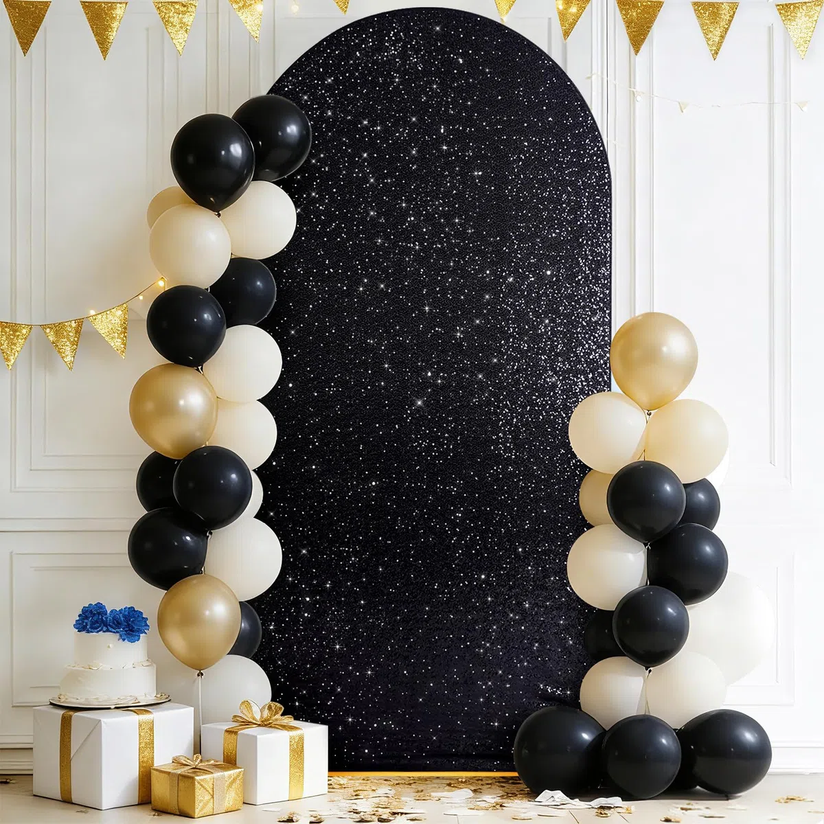 Toile de fond à paillettes noires pour mariage, fête prénatale, fête d'anniversaire, événements, décoration de réception - 2,3 m