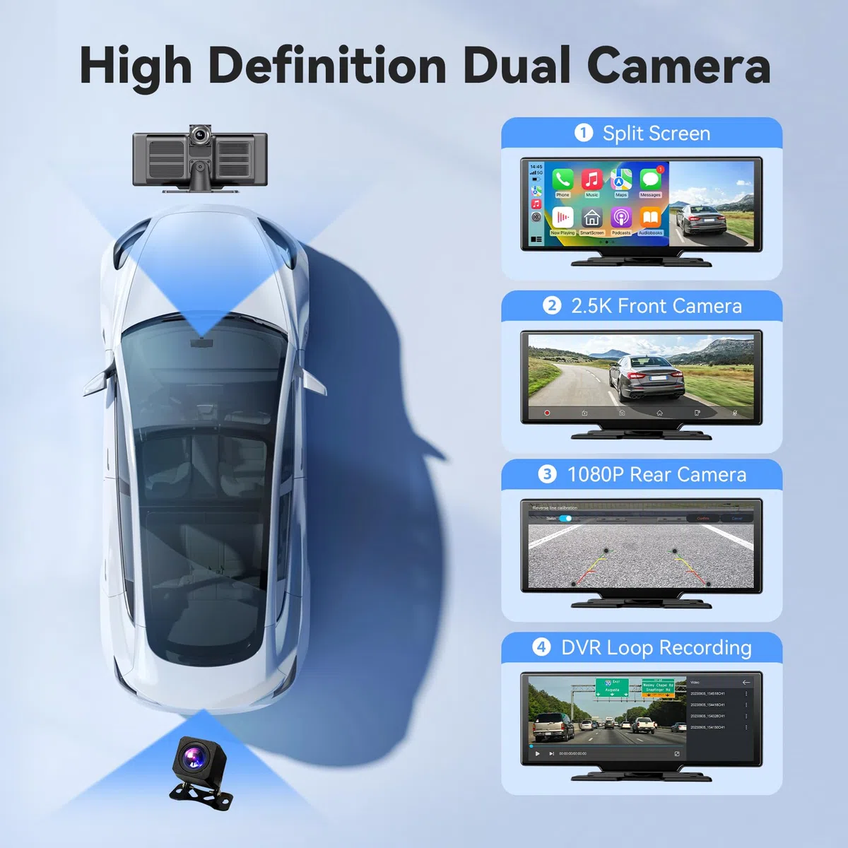 Écran Carplay sans Fil 4K 10,26 Pouces pour Voiture Android Carplay,écran de Voiture Android avec AUX/FM,Caméra embarquée,caméra de recul,Lien Miroir,Bluetooth,Navigation pour Tous Les véhicules
