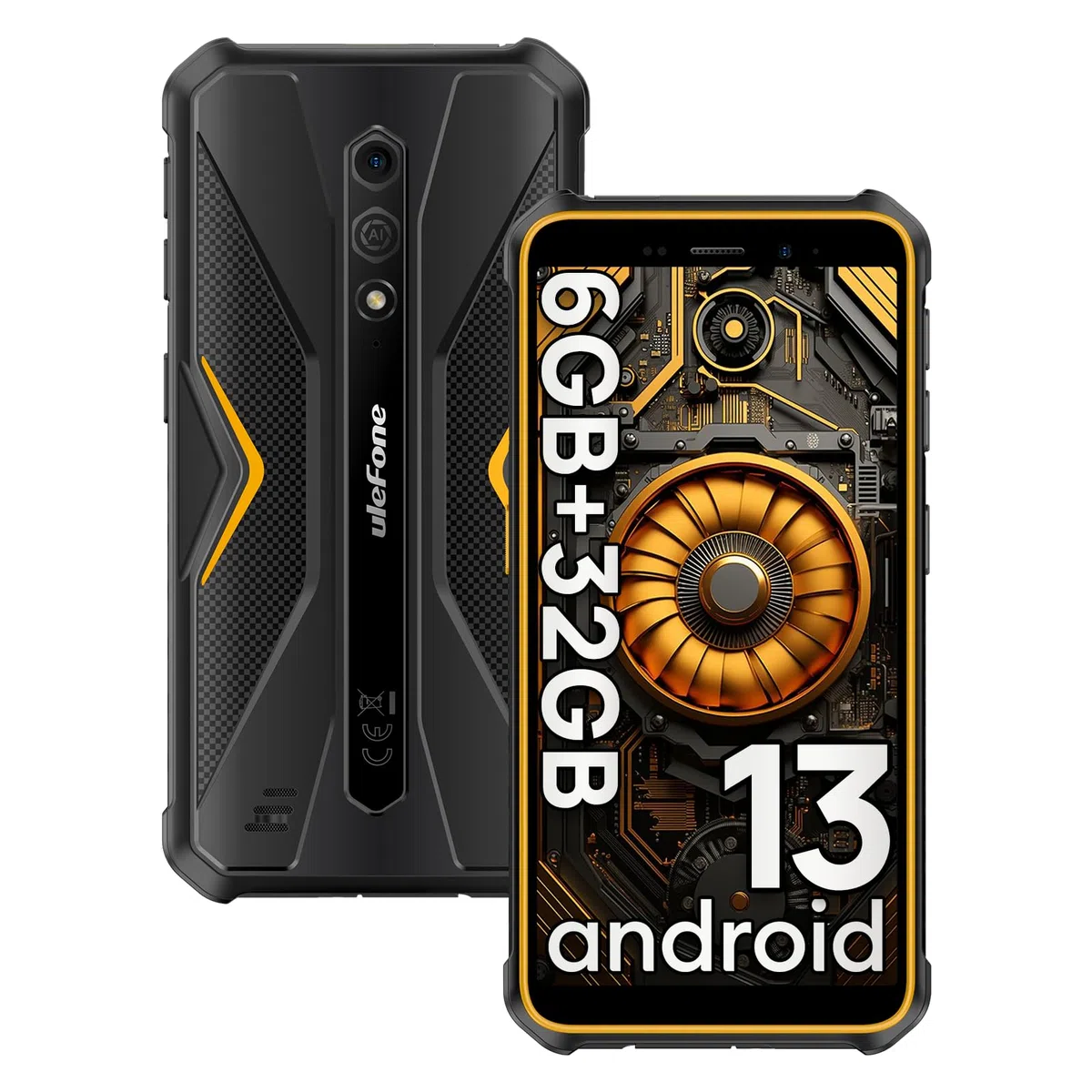 Ulefone Armor X12 Telephone Portable Incassable Android 13, 6Go Arm+32Go ROM/SD-256Go, Téléphone Étanche 5.45" HD+, 13MP+8MP Caméra, Smartphone Antichoc 4860mAh, 4G Dual SIM/NFC/GPS/OTG Orange