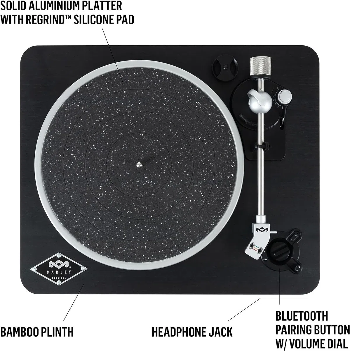House of Marley Stir It Up Wireless Tourne Disque Vinyle Bluetooth - Noir | Platine Vinyle, 2 Vitesses, Conçue de Manière Durable, Préampli Intégré, Cellule Audio-Technica