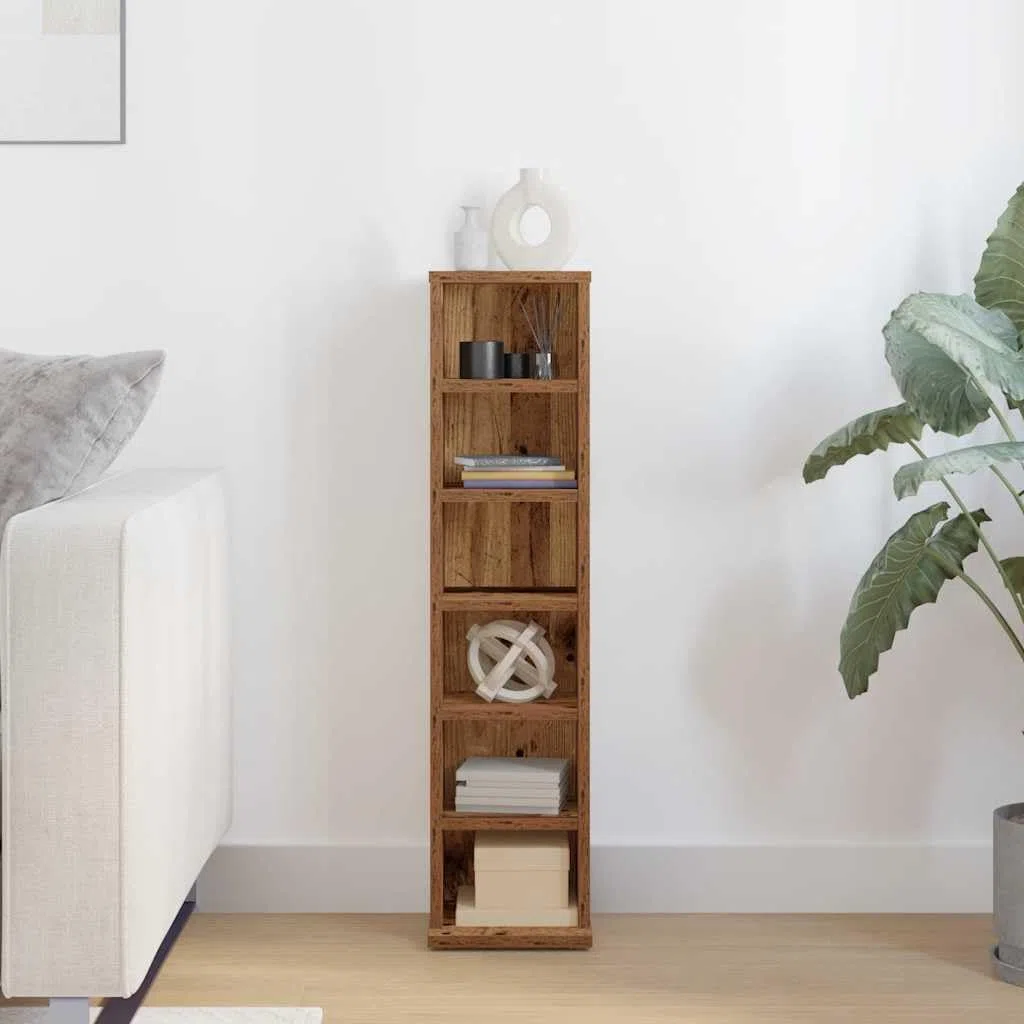 Tomostar Étagère Colonne à CD/DVD, Meuble de Rangement CD et DVD Armoire à CD Étagère Bibliothèque vieux bois 21x20x88 cm bois d'ingénierie