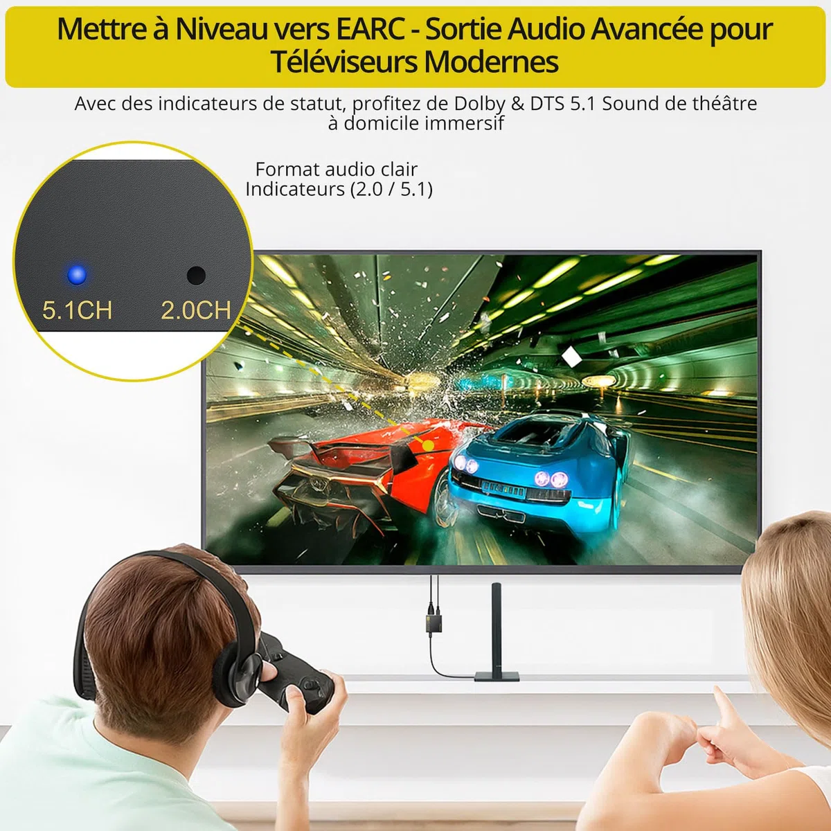 PROZOR Extracteur Audio eARC/ARC vers Optique Exclusif 192kHz & Dolby/DTS 5.1 Solution pour Barres de Son et Casques TV