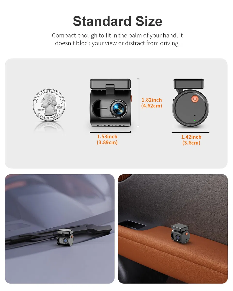 KAWA Mini Caméra de Voiture 2K 1296P QHD, Dashcam Commande Vocale, Capteur G, Carte TF 32GB Gratuite, WiFi Intégré, Contrôle APP, Vision Nocturne WDR/3D DNR, Mode Parking 24H