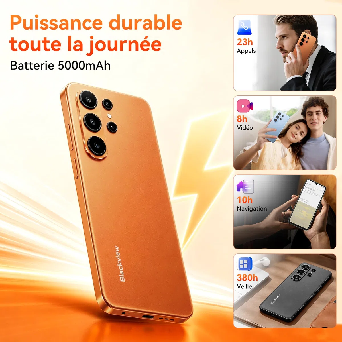 Blackview Wave 10C Telephone Portable 6,88" HD+, Smartphone Android 16, 16+32Go (ext 1To), Double SIM, 5000mAh, 32+13MP, Face ID/GPS/OTG, Compatible Orange, SFR, Bouygues, Free Mobile – Noir