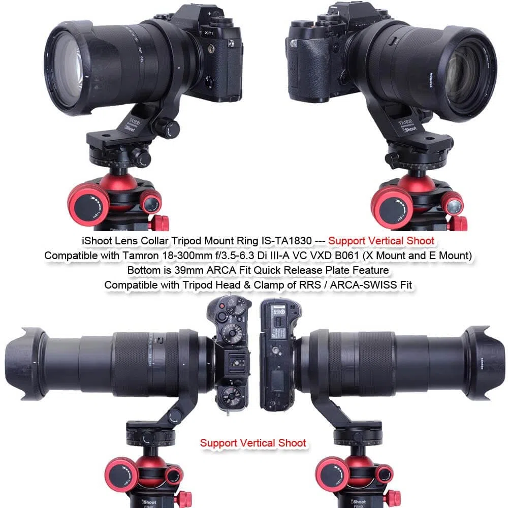 iShoot Anneau de Montage pour Trépied Bague Collier d'Objectif Compatible avec Tamron 18-300mm f/3.5-6.3 Di III-A VC VXD B061 (X/E Mount), Support d'Lentille plaque de dégagement rapide de la Arca Fit
