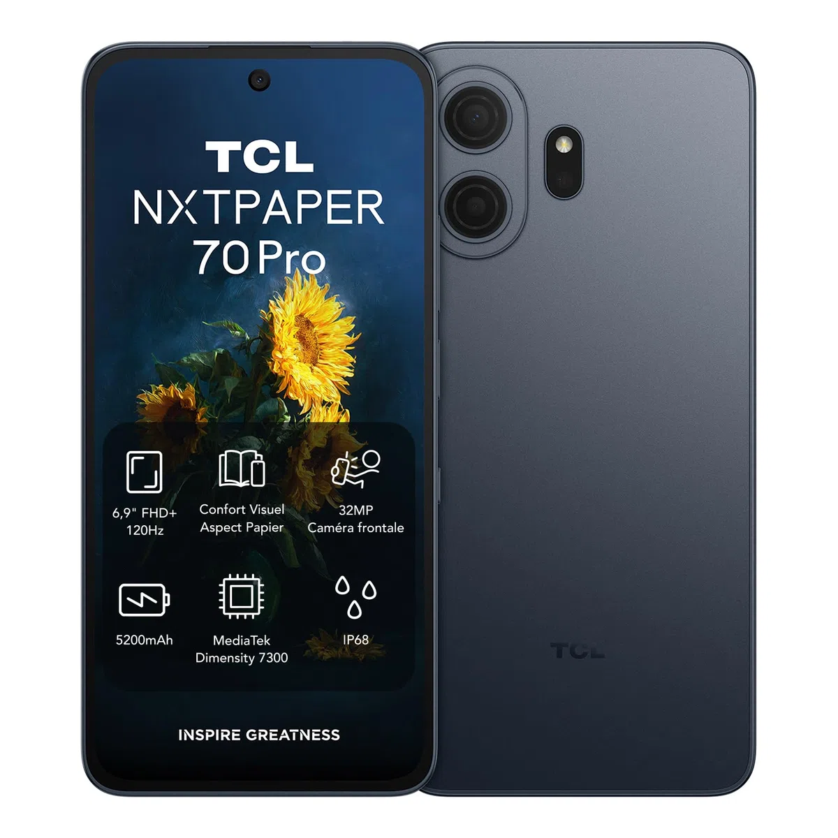 TCL Smartphone Android NXTPAPER 70 Pro 5G, doté de l'écran NXTPAPER 4.0 de 6,9" FHD+ 120 Hz, Appareil Photo Principal 50 MP OIS, 256 Go + 8 Go, IA, Dimensity 7300, Bleu Astral.