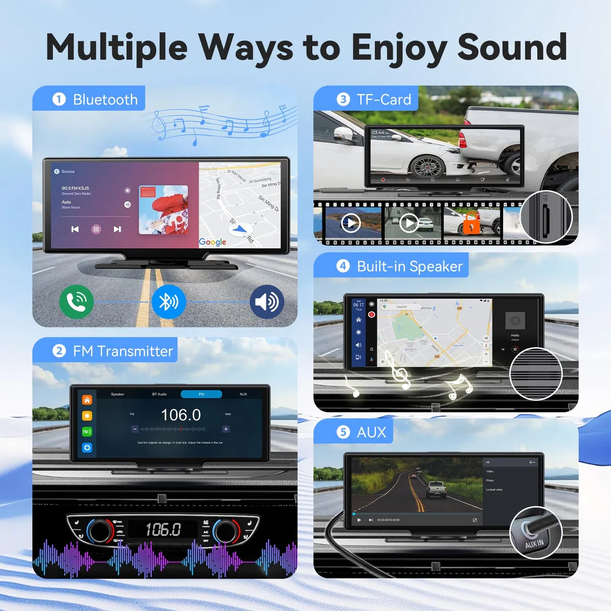 Écran Carplay sans Fil 4K 10,26 Pouces pour Voiture Android Carplay,écran de Voiture Android avec AUX/FM,Caméra embarquée,caméra de recul,Lien Miroir,Bluetooth,Navigation pour Tous Les véhicules