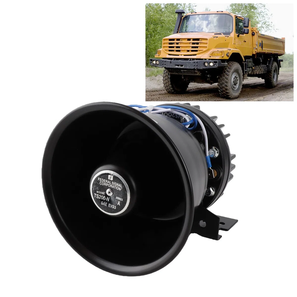 Tbest Haut-parleur de Sirène D'avertissement 200 W 130 DB, Cône D'alarme D'urgence, Klaxon de Voiture pour Camion, Ambulance, Routier, Haut-parleur en Alliage D'aluminium Haute