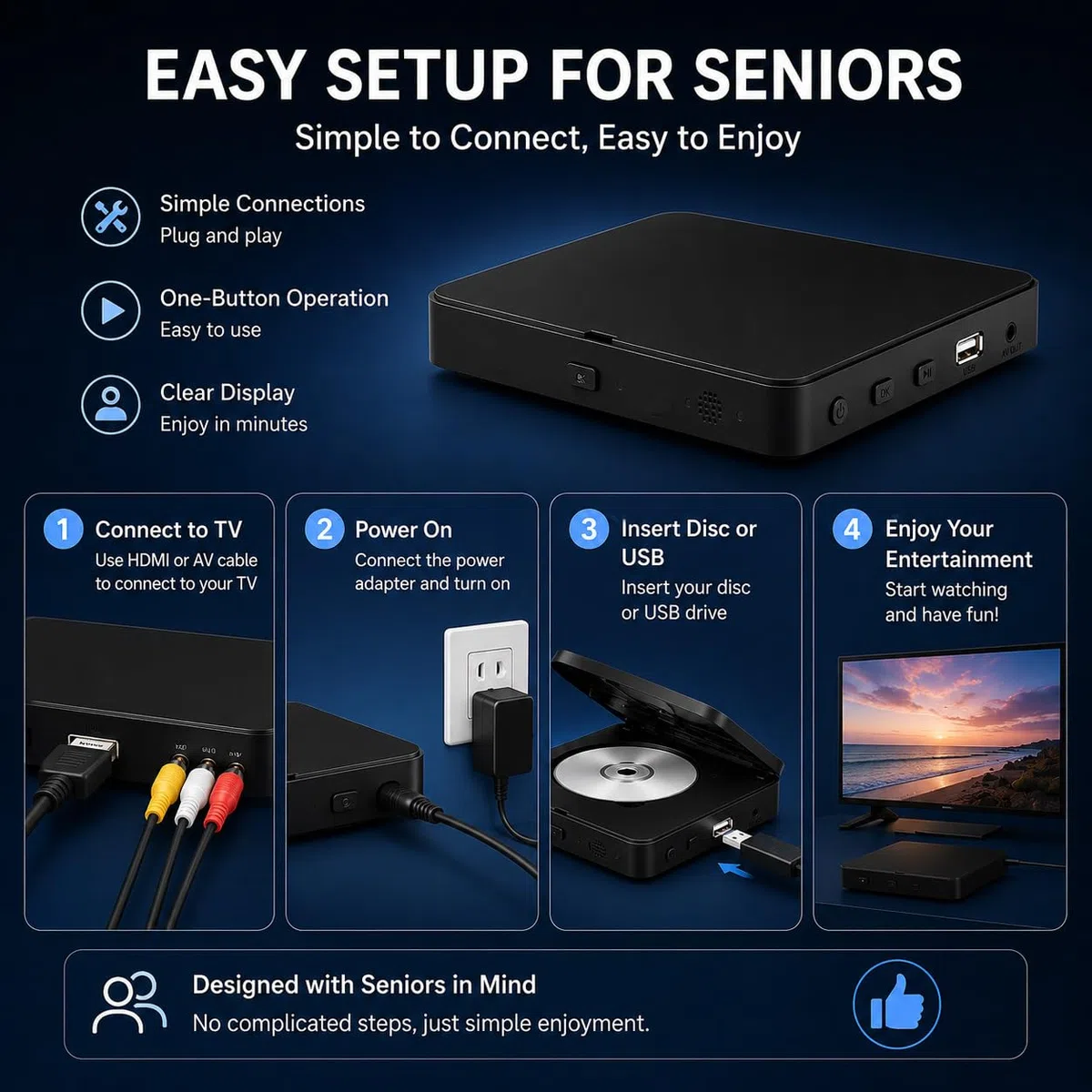 Lecteur DVD Blu Ray 1080P Full HD pour TV avec sortie HDMI AV | Dolby DTS Audio, lecture USB 128 Go, lecteur Blu-ray région A et lecteur DVD de région 1, prise en charge du cinéma maison