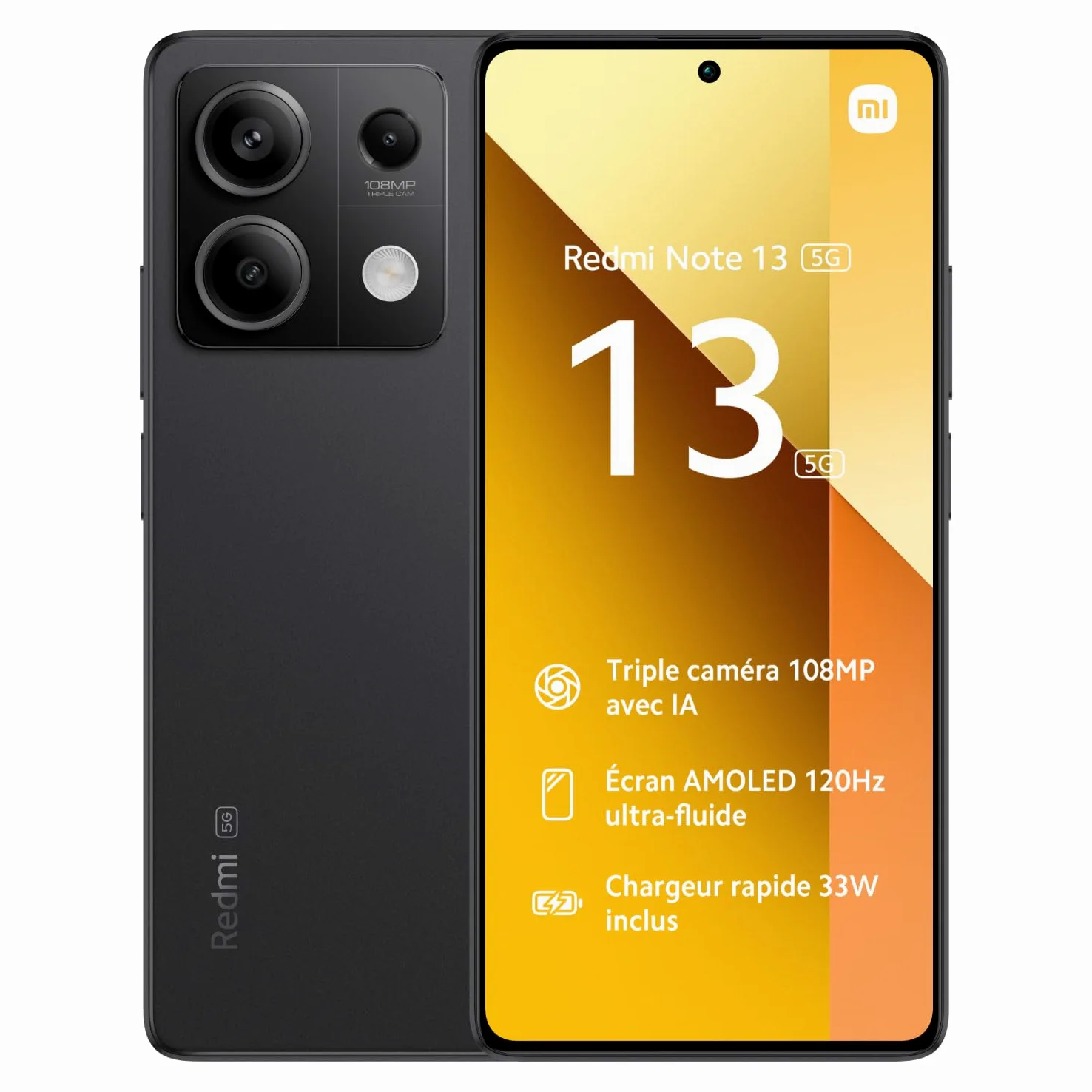XIAOMI REDMI Note 13 5G Graphite Black, Ecran 6.67'', Batterie mAh 5000, Mémoire ROM 256GO,RAM 8GO, Android 13, MediaTek Dimensity 6080, Gravure en 6nm, Huit-Coeurs Jusqu’à 2,4GHz (Reconditionné)