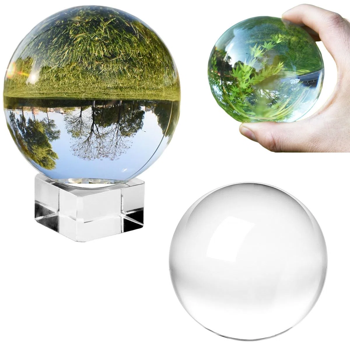 Boule en verre pour photographie - 80 mm - Avec support - Mini boule de cristal - Pour photographie, décoration de la maison - Cadeaux