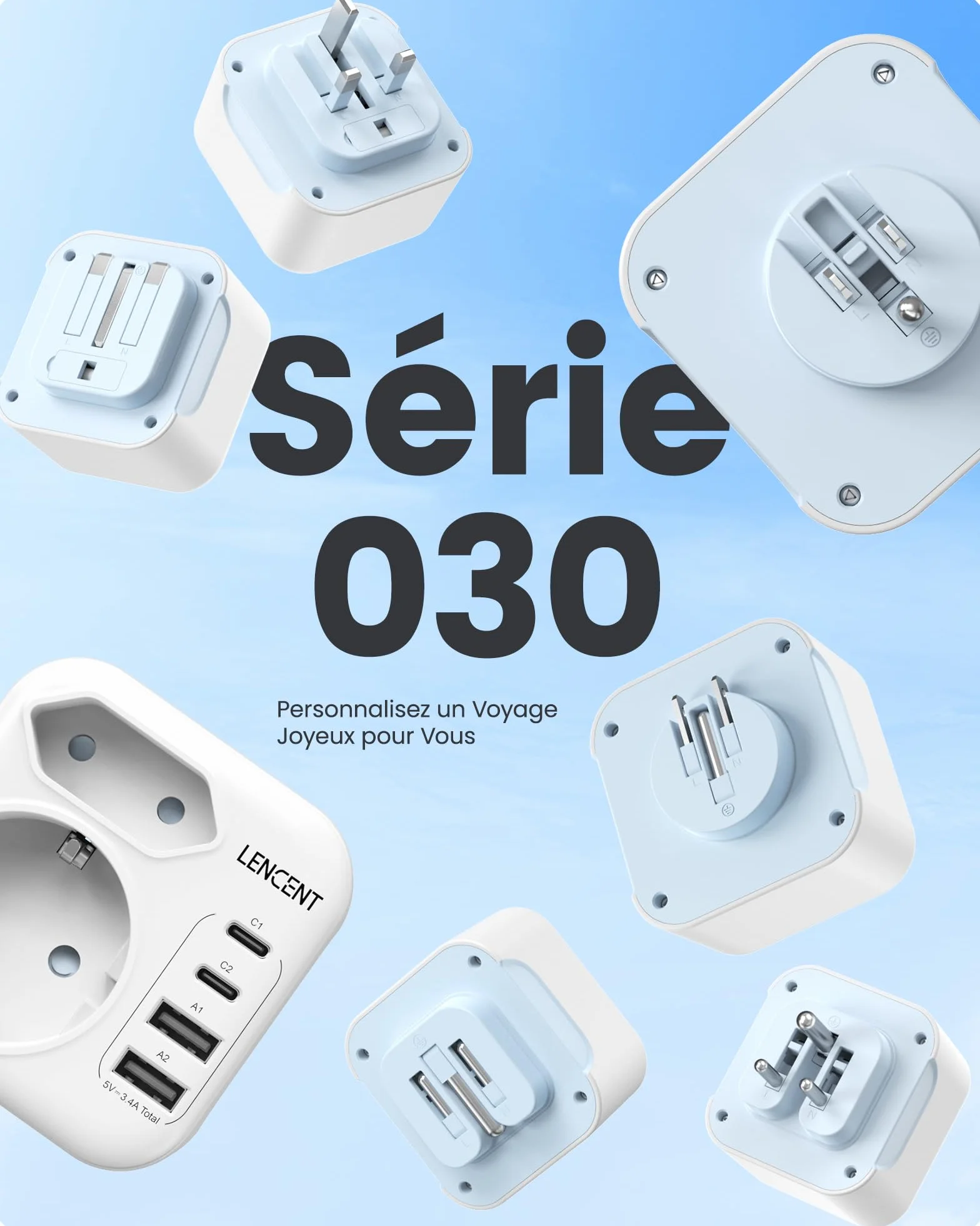 LENCENT Adaptateur Prise USA Canada USB C Type B Chargeur Voyage États-Unis Mexique