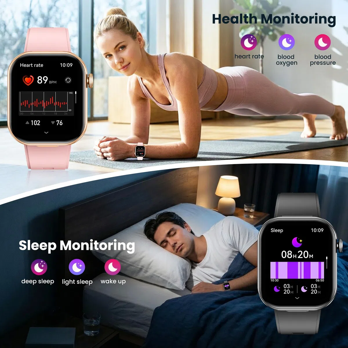 Montre Connectée avec Écouteurs Sports Smartwatch: Repondre Appel Sommeil Fréquence Cardiaque SpO2 Cardio Étanche Fitness Tracker 2.02" HD Écran Écouteurs et Montre 2 en 1 Homme Femme pour Android iOS