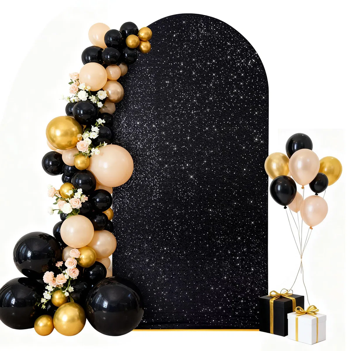 Toile de fond à paillettes noires pour mariage, fête prénatale, fête d'anniversaire, événements, décoration de réception - 2,3 m