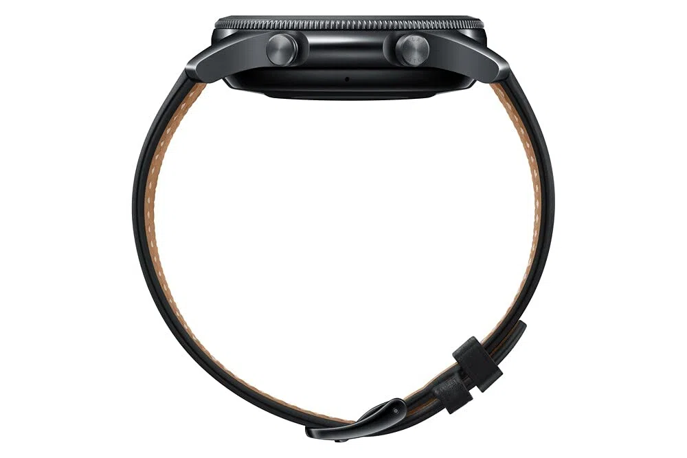 Samsung Galaxy Watch3 Montre connectée Bluetooth, boîtier 45 mm Acier, Bracelet en Cuir, détection de Chute, Suivi du Sport, 53,8 g, Batterie 340 mAh, IP68, Mystic Black Version FR