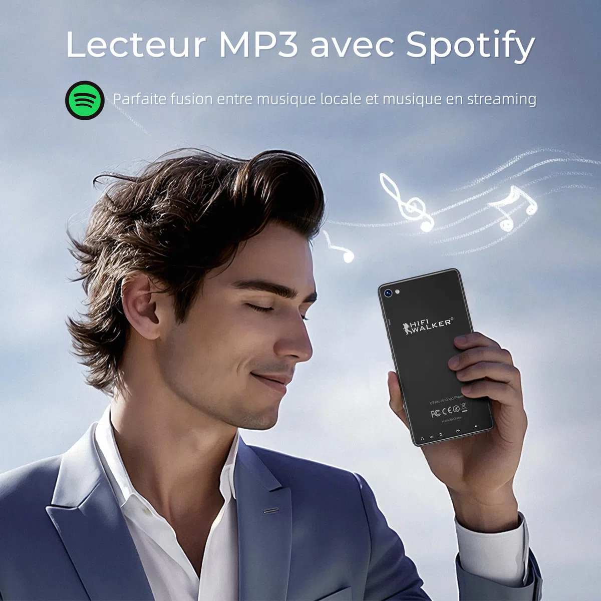 HIFI WALKER G7 Pro Baladeur MP3 Android 13 avec WiFi et Bluetooth, Écran Tactile HD 5,2", 3 Go RAM 32 Go,Stockage Extensible