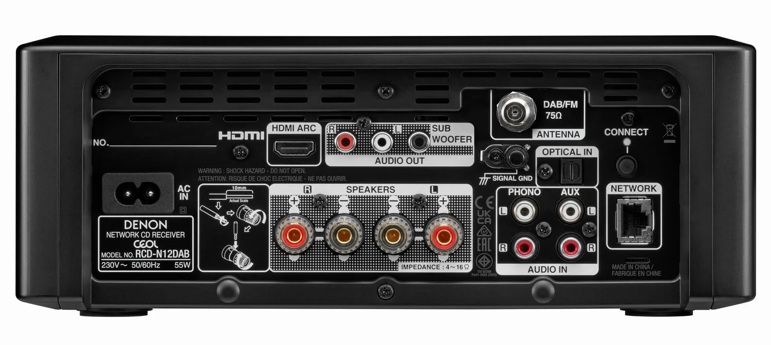Denon RCD-N12DAB Système Audio Tout-en-Un avec Amplificateur HiFi, Lecteur CD, Streaming HEOS, Bluetooth, Wi-FI, AirPlay 2, Radio Dab+ - Noir
