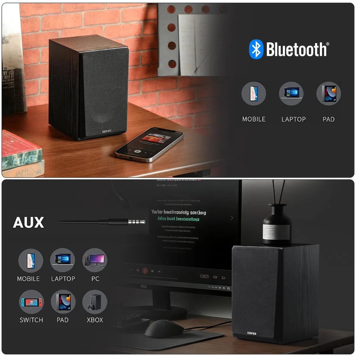 Edifier R990BT Enceintes Bluetooth pour Ordinateur – Enceinte de bibliothèque Active 2.0 – Moniteur de Studio alimenté pour PC, Smartphone, Tablette, boîtier en MDF, 24 W RMS (Paire)