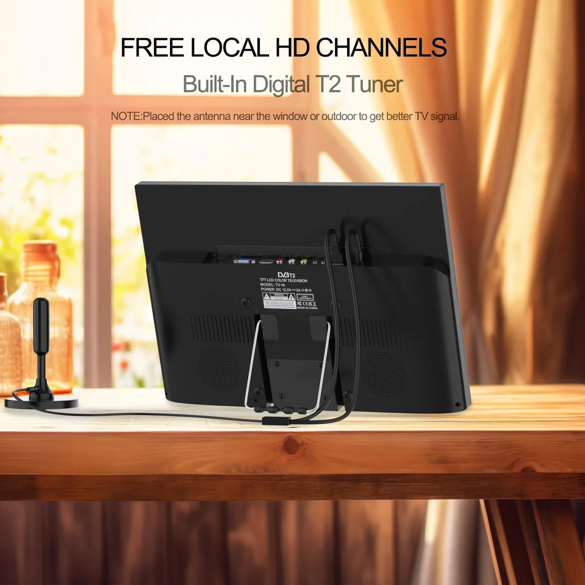KCR 15,6 Pouces IPS 1080P Freeview Cable TV, HDTV DVB-T2 Tuner, entrée AV, HDMI/VGA PC Monitor, USB Slot, Remote Control, Car (12 Volt) Or Mains Power