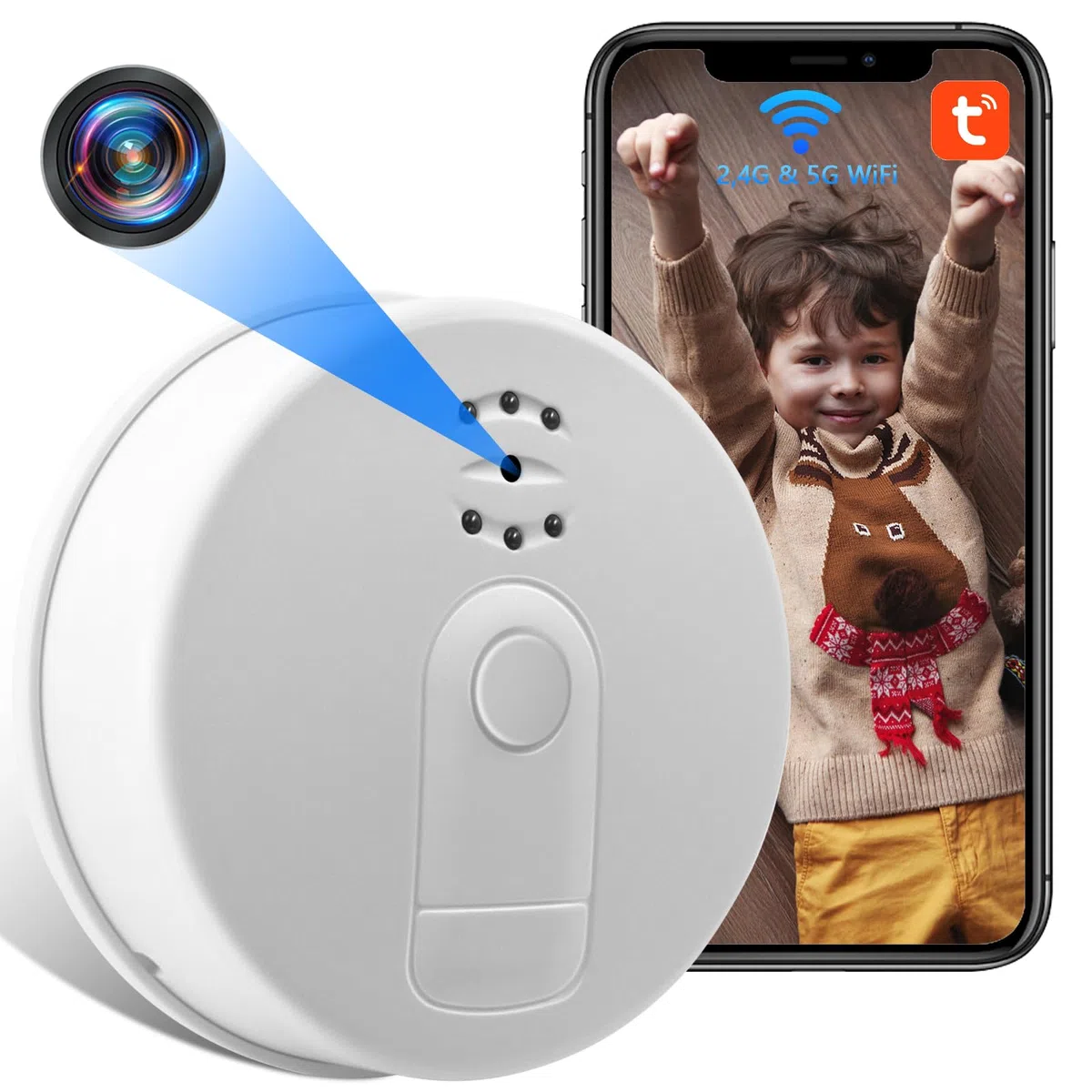Caméra Cachée Wifi, Détecteur de Fumée Caméra Espion, Caméra Cachée Espion | Mini Caméra Cachée Espion Wifi 2.4 & 5Ghz avec Vision Nocturne et Détection de Mouvement pour APP Vue à Distance