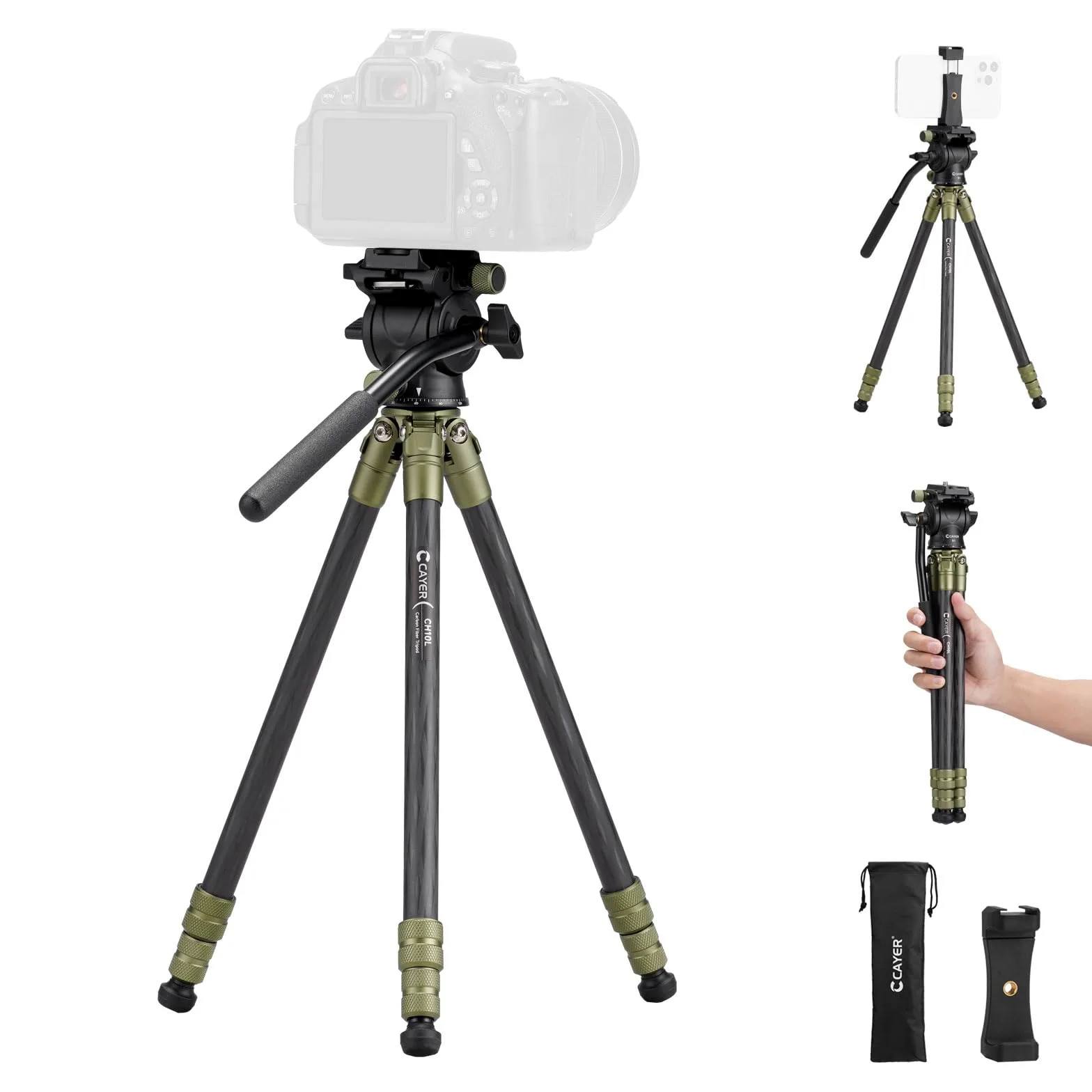 Cayer CH10L Trépied en Fibre de Carbone avec rotule Miniature S1, trépied de Bureau Compact 28", pour appareils Photo sans Miroir, caméscope, téléphone Portable, Webcam