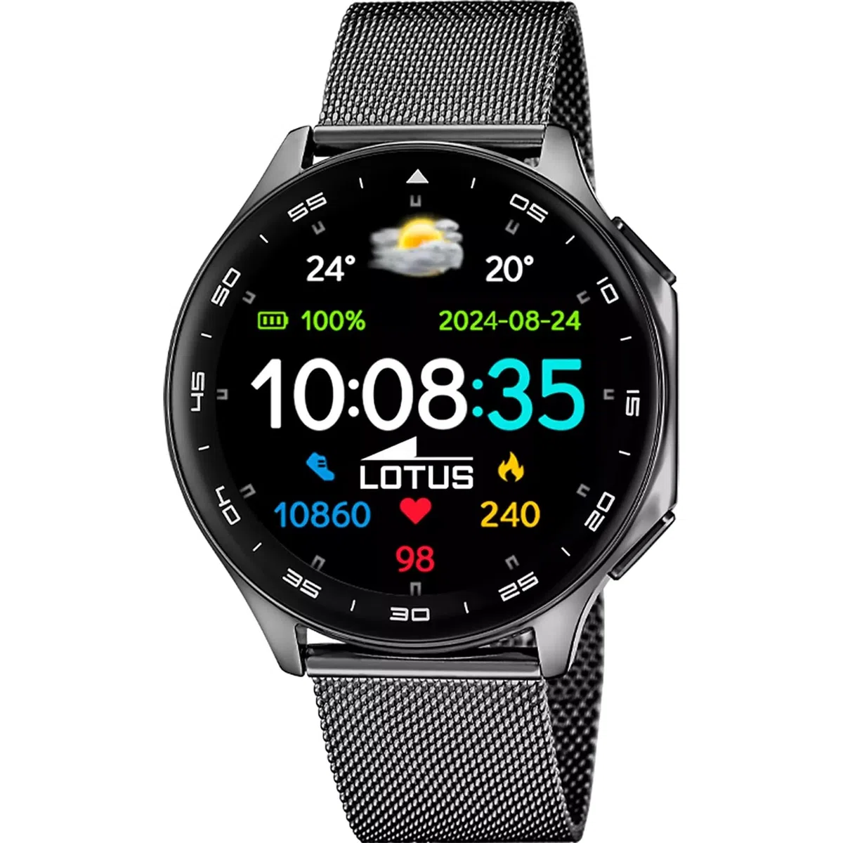 Lotus Montre Intelligente Homme - Smartwatch Homme Acier Inoxydable 316L Noir - Étanchéité IP65 50050/4 - Multi-Sports, Fréquence Cardiaque, Tension Artérielle