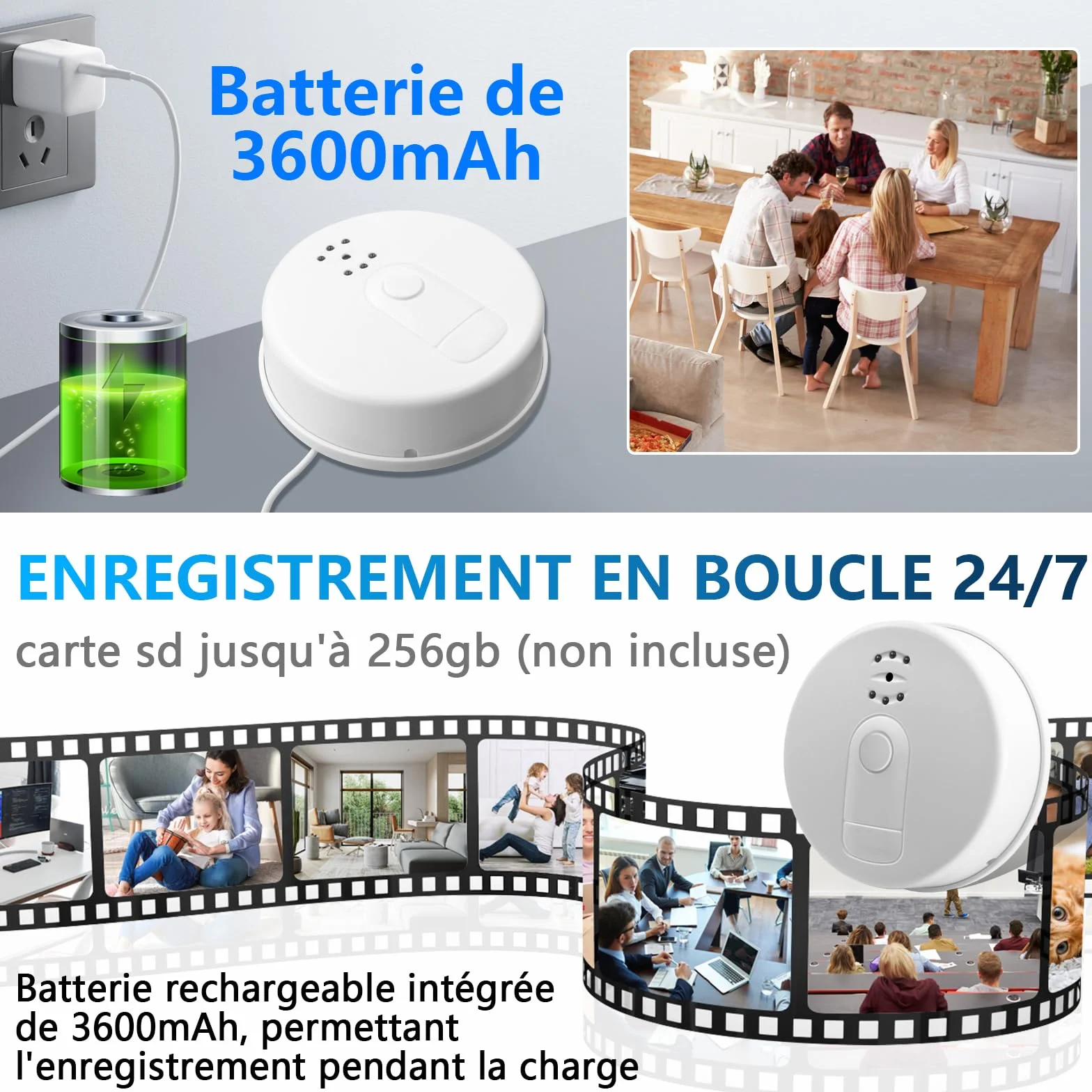 Caméra Cachée Wifi, Détecteur de Fumée Caméra Espion, Caméra Cachée Espion | Mini Caméra Cachée Espion Wifi 2.4 & 5Ghz avec Vision Nocturne et Détection de Mouvement pour APP Vue à Distance