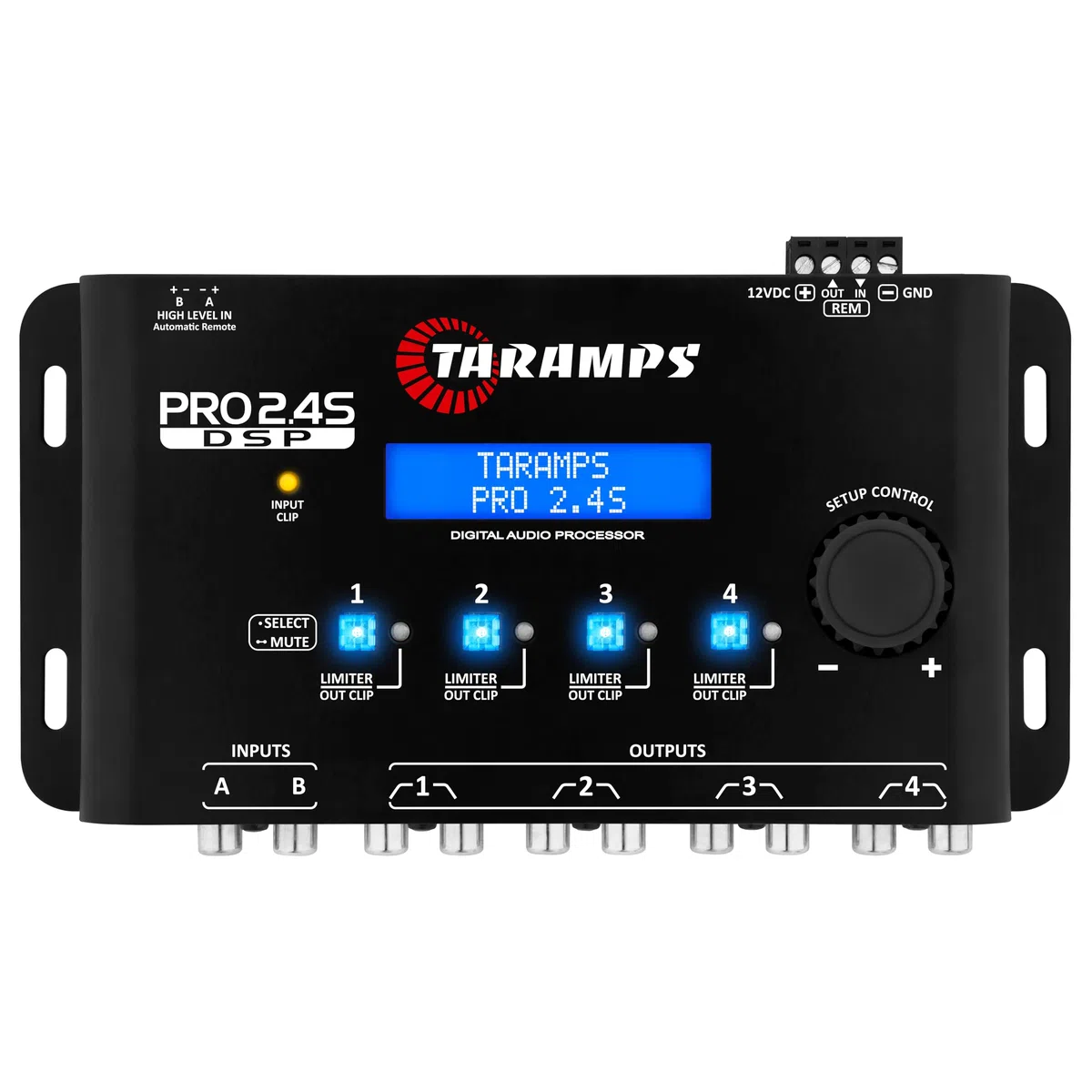 Taramps Pro 2.4S DSP Crossover Full Digital Signal Processeur et égaliseur avec séquenceur Égalisation Graphique 15 Bandes 12 prédéfinis EQ 2 canaux d'entrée et Sortie 4 canaux