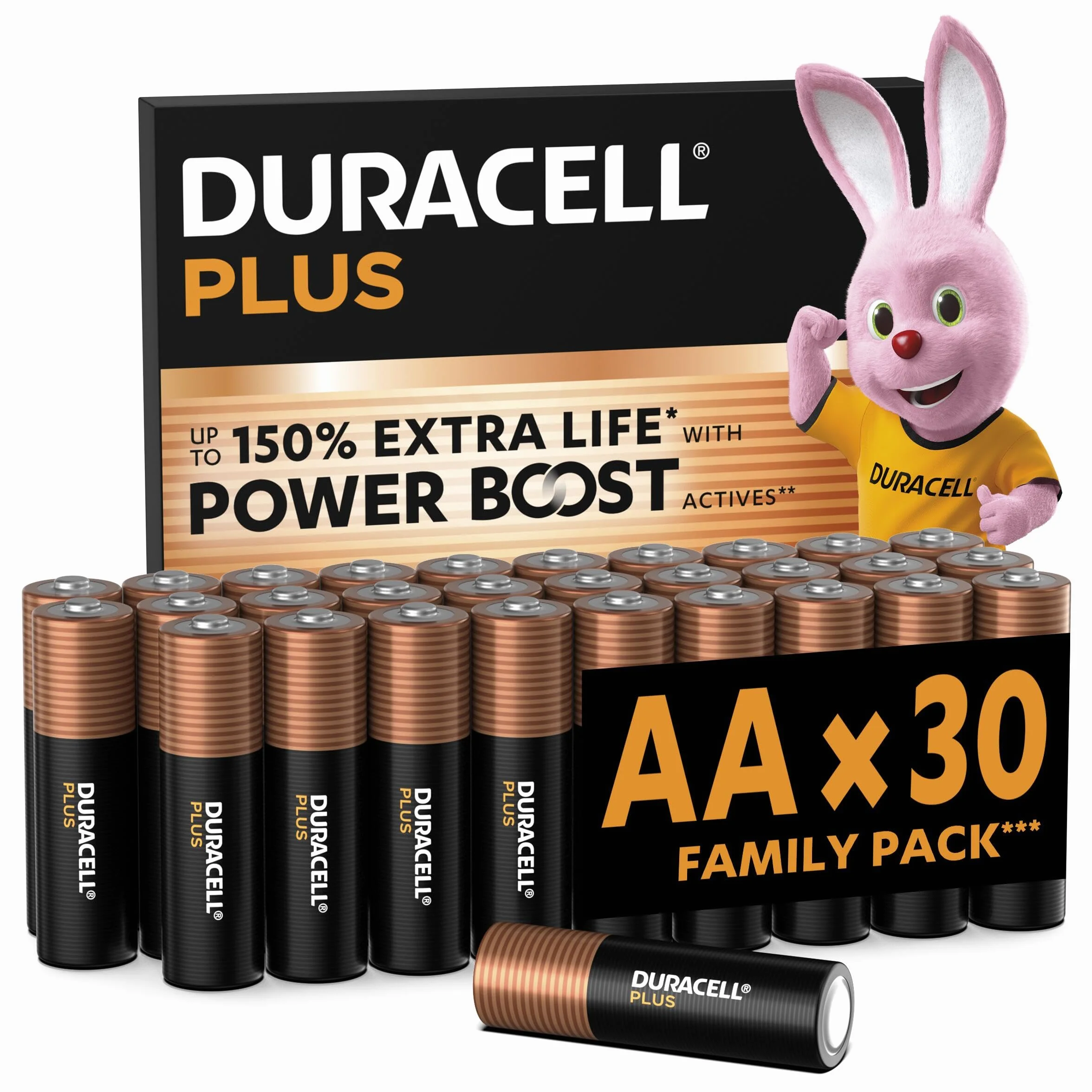 DURACELL Plus Piles AA Lot de 30 – Piles Alcalines 1,5 V MN1500