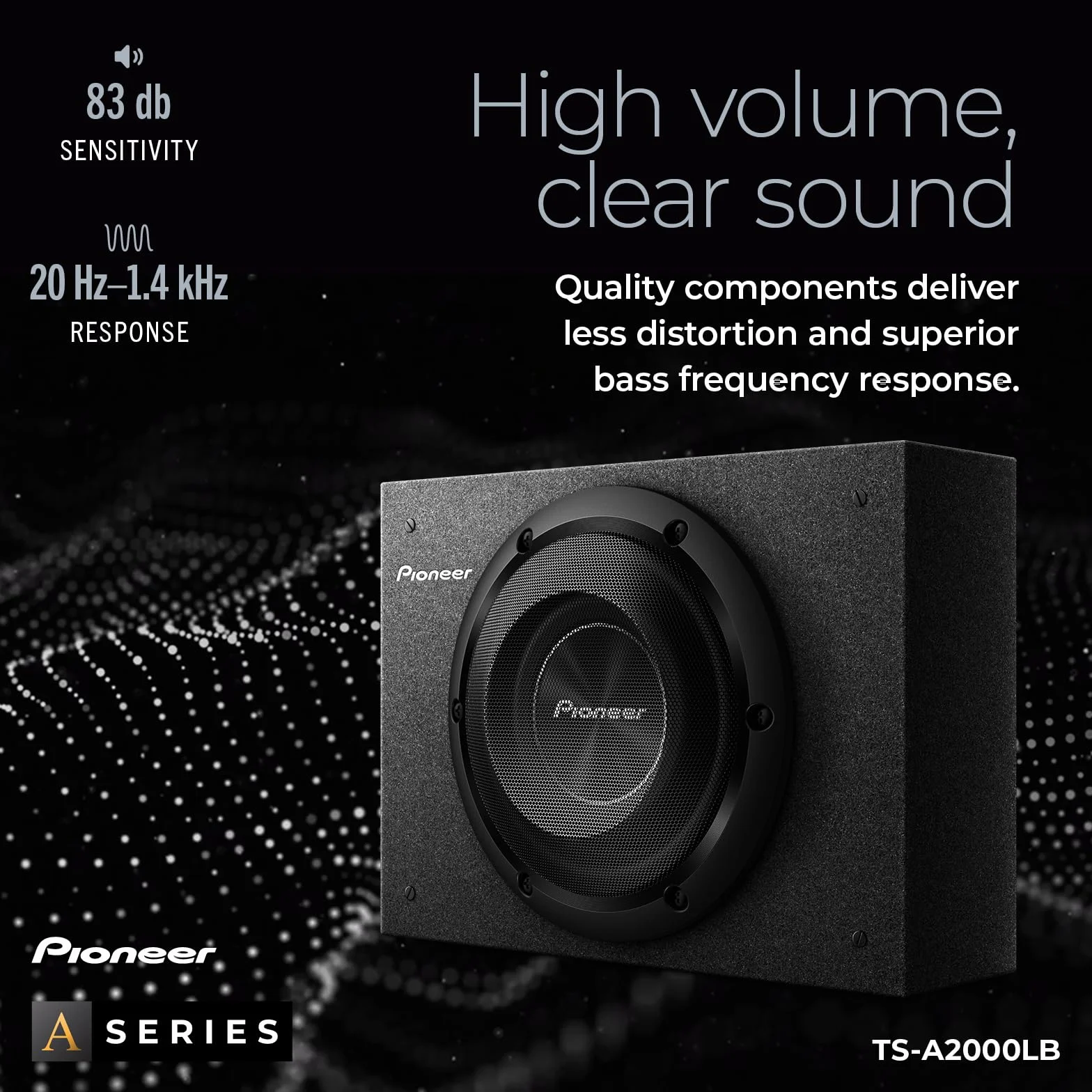 PIONEER TS-A2000LB Caisson de Basses Passif, boîtier Puissant avec Puissance maximale de 700 W, 20 cm, Membrane IMPP, Noir, Puissance de Sortie Continue 250 W