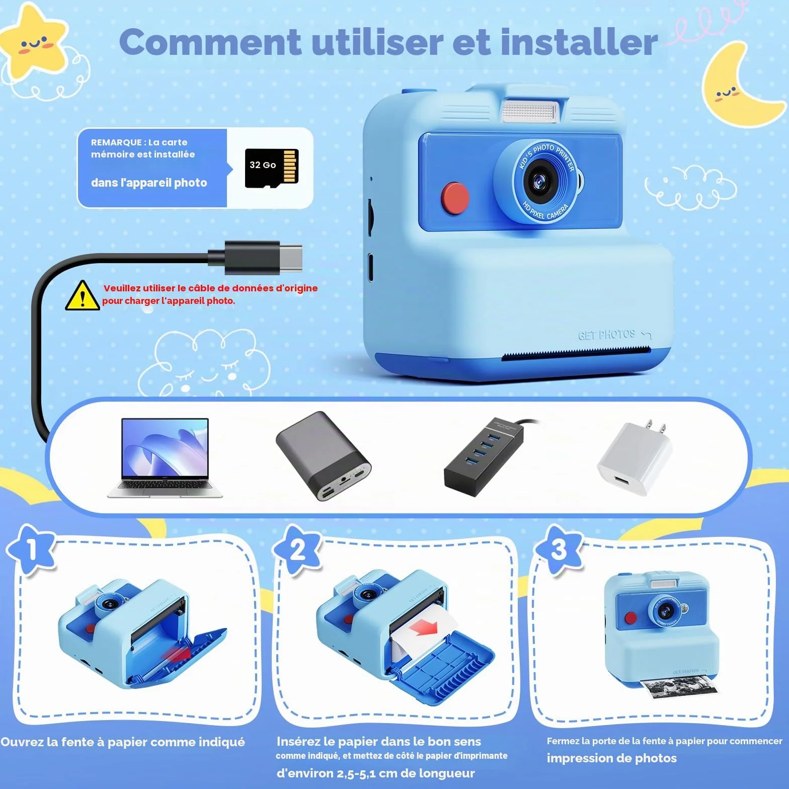 CAMCLID Appareil Photo Instantané Enfants 48MP 2,5K UHD avec Carte 32GB