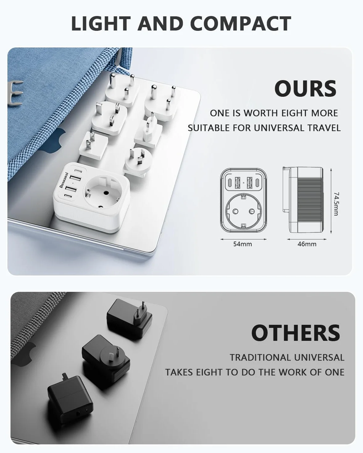 Set d'adaptateur de Voyage International, Adaptateur de Prise Universel avec 4 USB (2 USB-C), Type A/C/G/I/M/D pour US/EU/UK/Afrique du Sud/Japon/Chine/Australie/Inde