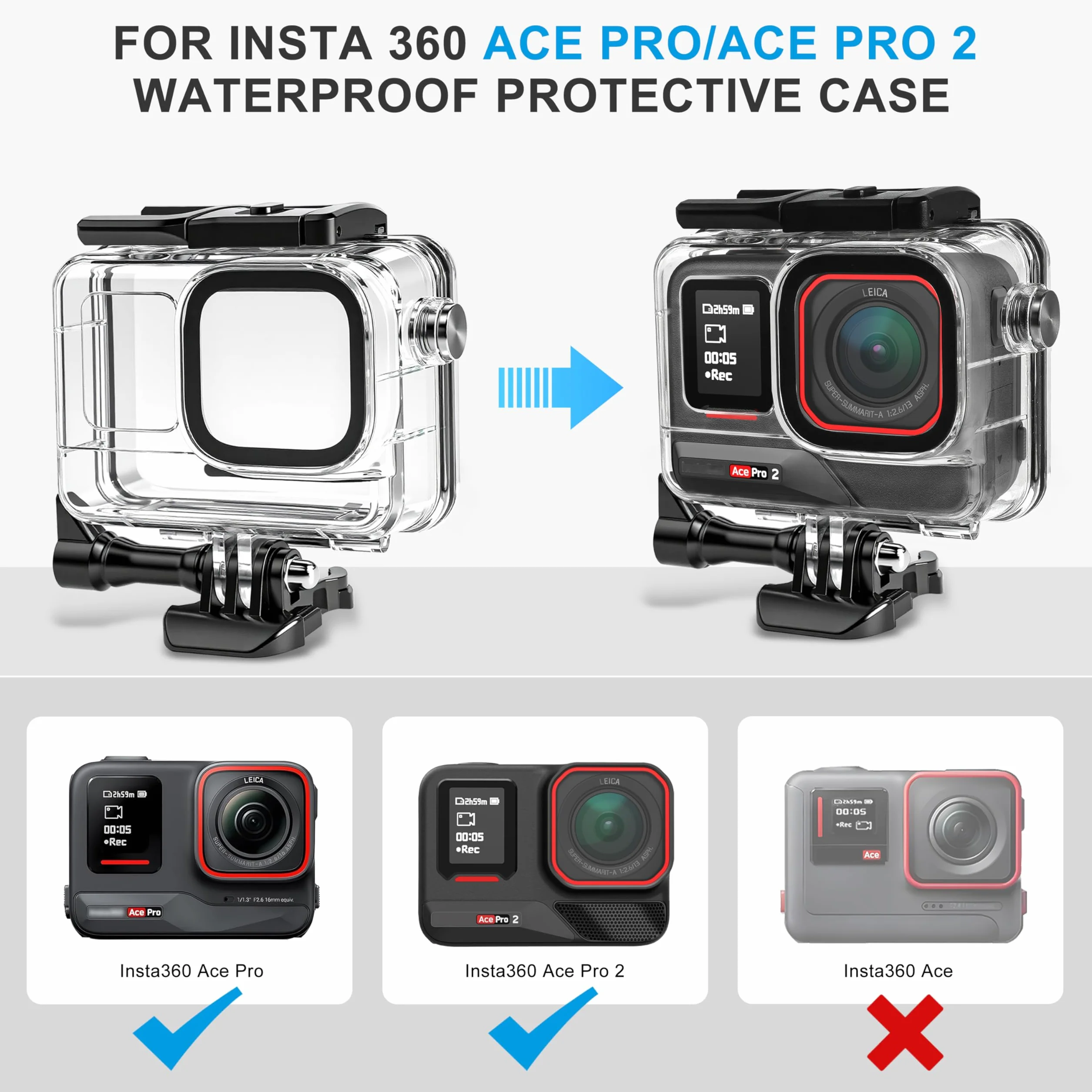 FitStill Kit de plongée pour Insta 360 ace Pro 2/ace Pro, boîtier étanche 50 m/164FT + poignée Flottante, pour Photographie sous-Marine Ace Pro 2 Accessoires