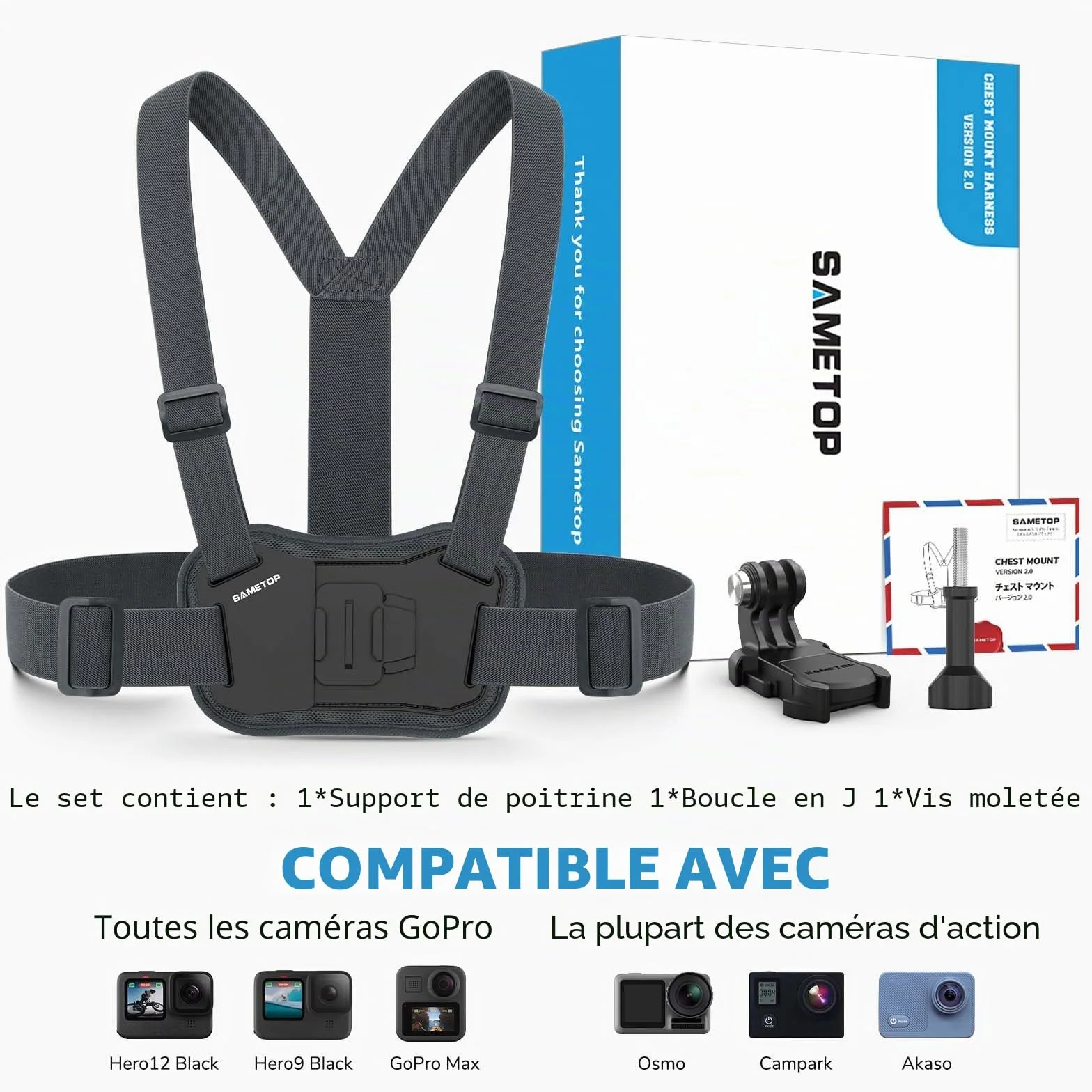 Harnais Fixation de Poitrine Chesty Sangle Compatible GoPro Hero 13 12 11 10 9 8 7 6 5 Session DJI Osmo Caméras d'action
