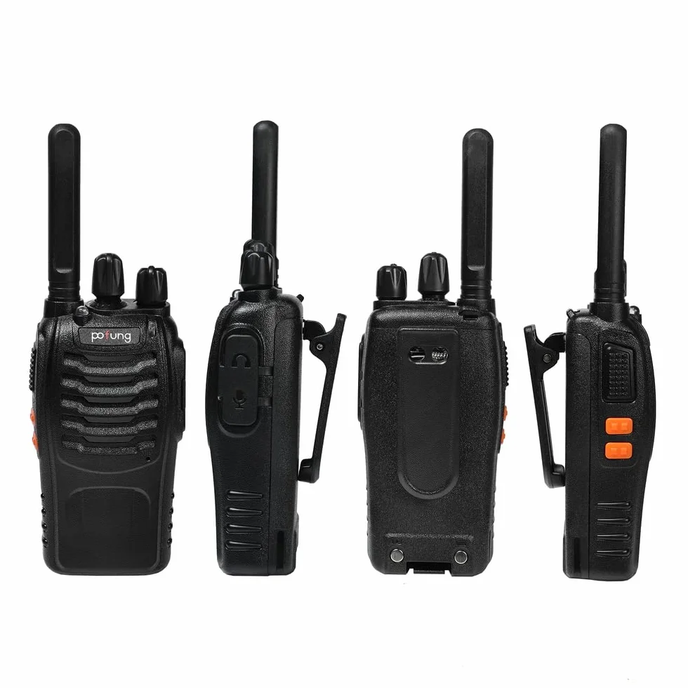 Talkie Walkie PT88E PMR446 sans Licence 16 Canaux Rechargeable avec Chargeur USB Lampe LED Professionnel 2pcs Noir