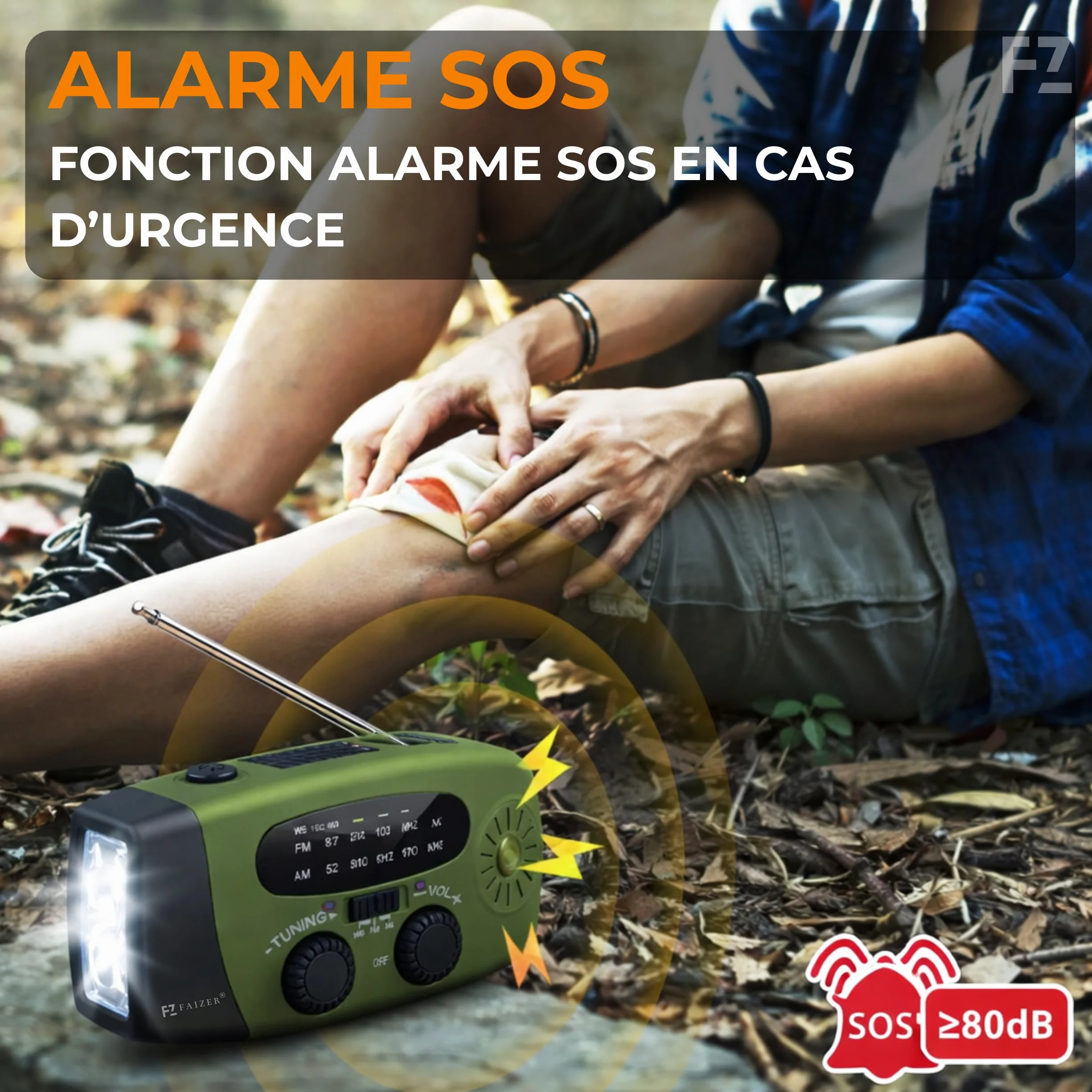 Radio Portable Urgence AM/FM/WB Auto-alimentée 2000mAh Dynamo Lampe SOS Powerbank Camping Randonnée Vert