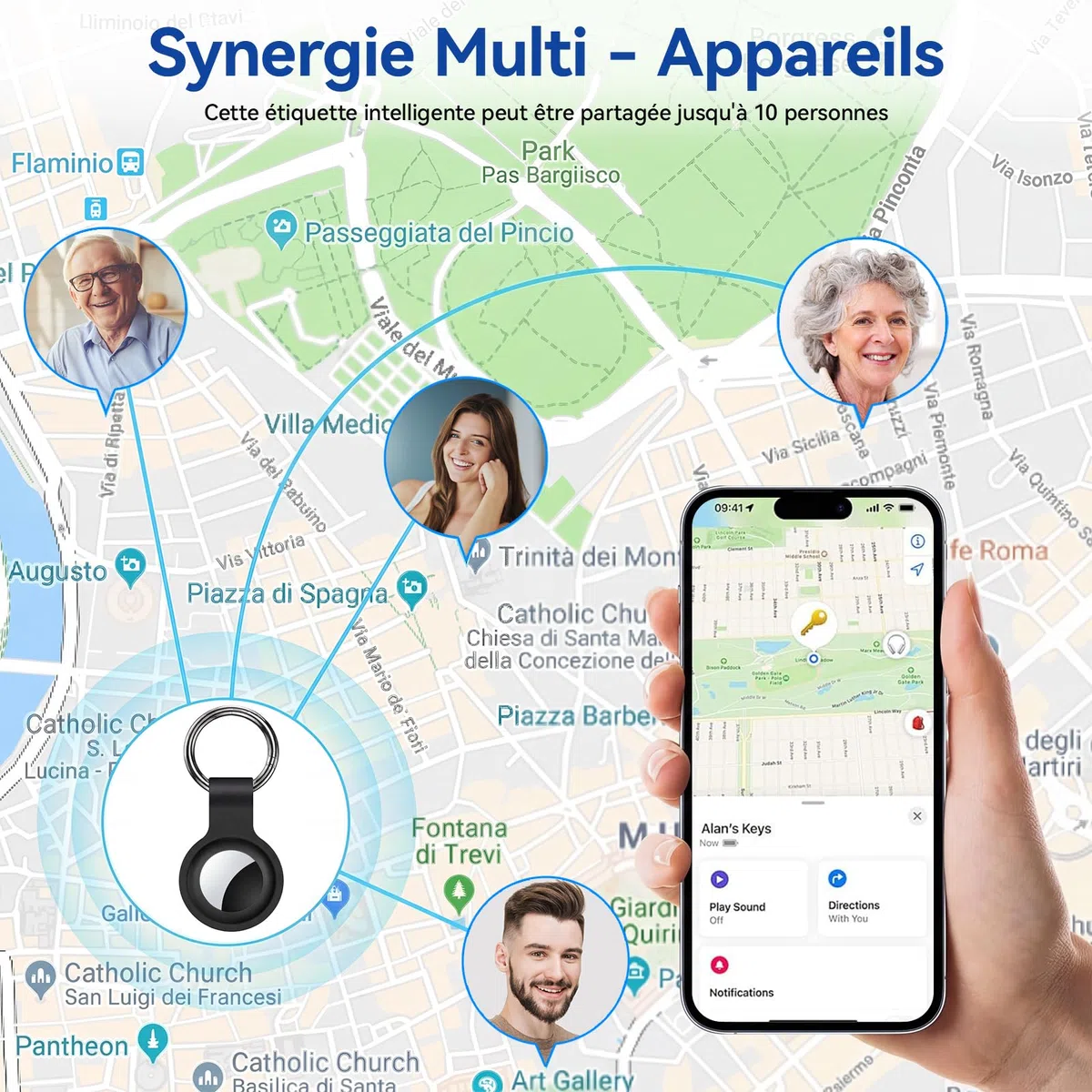 Traceur GPS Voiture, Car GPS Tracker pour Android y iOS, Magnétique Tracker de Voiture sans Abonnement, Invisible Bluetooth Smart Tag pour Moto/Wagons/Vélo (Noir)