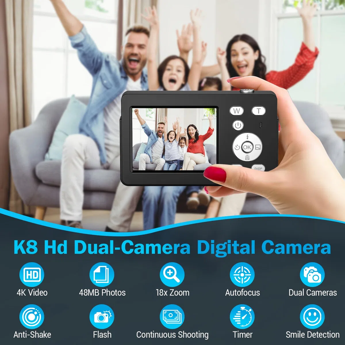 Appareil Photo Numérique, 4K 64MP Autofocus Appareil Photo Compact, Écran IPS 2,8", Digital Caméra avec Carte 32GB, 18X Zoom et Anti-Vibration, Camera pour Vlog Adolescents Adulte Débutant