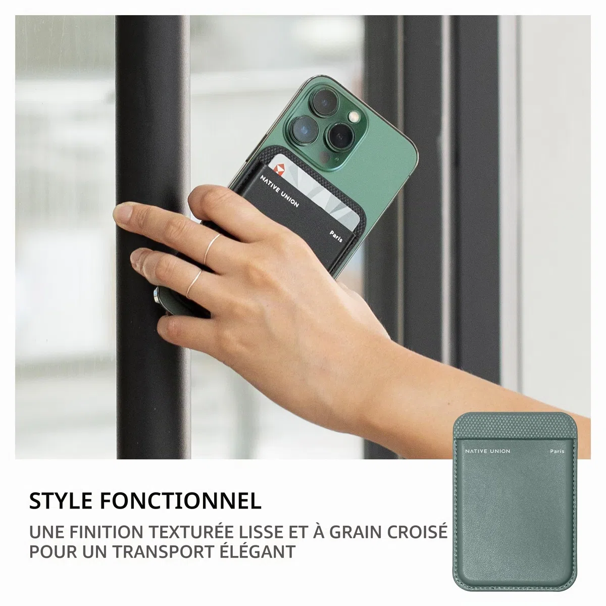 Native Union (Re Classic Wallet | Magnétique – Porte-Cartes MagSafe pour iPhone Air, 17, 16, 15 – Ultra sécurisé & Extra Fin – Stocke 3 Cartes – Matériaux durables & recyclés (Vert Ardoise)