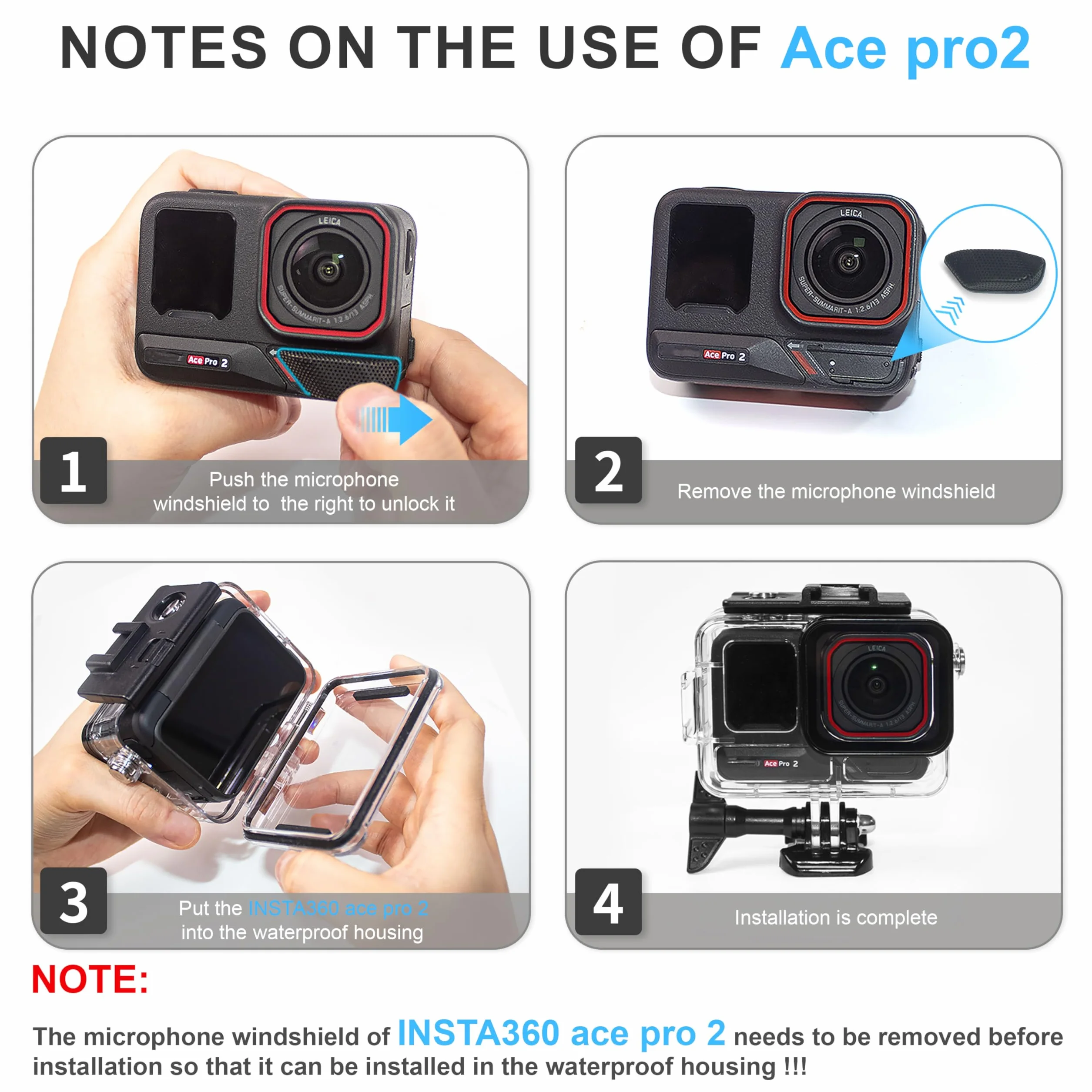 FitStill Kit de plongée pour Insta 360 ace Pro 2/ace Pro, boîtier étanche 50 m/164FT + poignée Flottante, pour Photographie sous-Marine Ace Pro 2 Accessoires