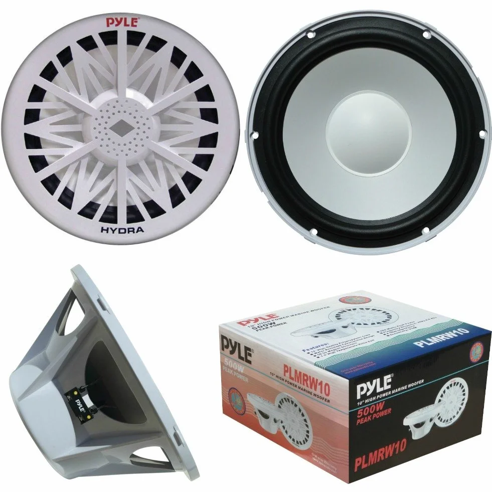 PYLE PLMRW10 subwoofer imperméable Waterproof 10" 25,00 cm 250 mm de diametre Bateaux Bateau canot Piscine ou locaux en Plein air Unique Bobine 4 ohm 250 Watt rms 500 Watt Max Blanc 1 pièce