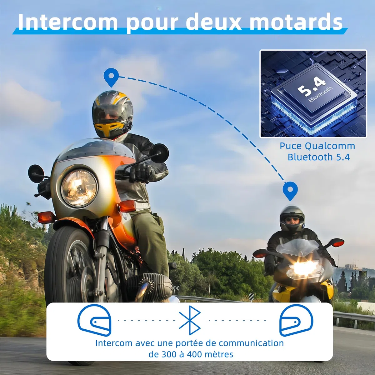 T2 Intercom Moto,Casque Moto Bluetooth Système de Communication 5.4, Suppression Bruit DSP&CVC/IP67 Étanche/Chaîne Hi-FI/Réponse Automatique Assistant/AI Intercom Casque (2pcs)