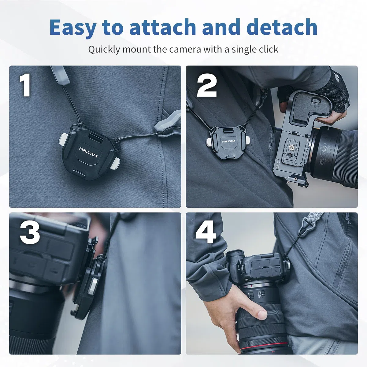 FALCAM F38 Kit de fixation rapide pour sangle d'appareil photo, support pour cou/bandoulière, plaque et base – 3142