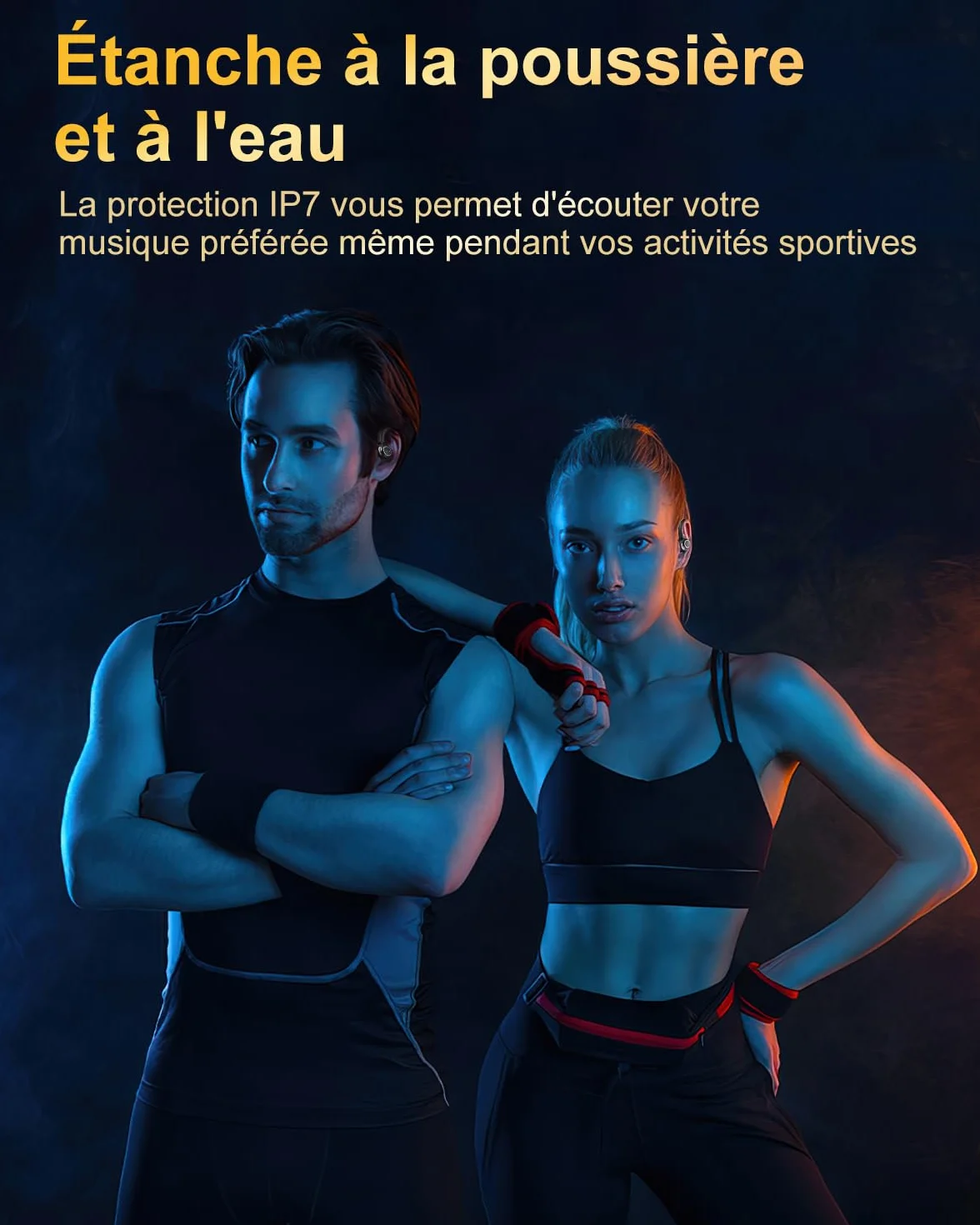 Ecouteurs Bluetooth sans Fil Sport 2026 HiFi Stéréo ENC IP7 Étanche 40H Noir
