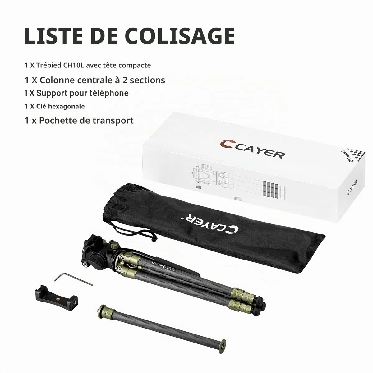 Cayer CH10L Trépied en Fibre de Carbone avec rotule Miniature S1, trépied de Bureau Compact 28", pour appareils Photo sans Miroir, caméscope, téléphone Portable, Webcam