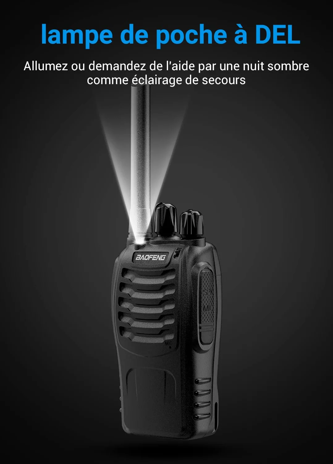 Talkie walkie Longue portée 888S Walkie Talkies Vox Rechargeable PMR 446 MHz 16 Canaux Noir 2 Pièces